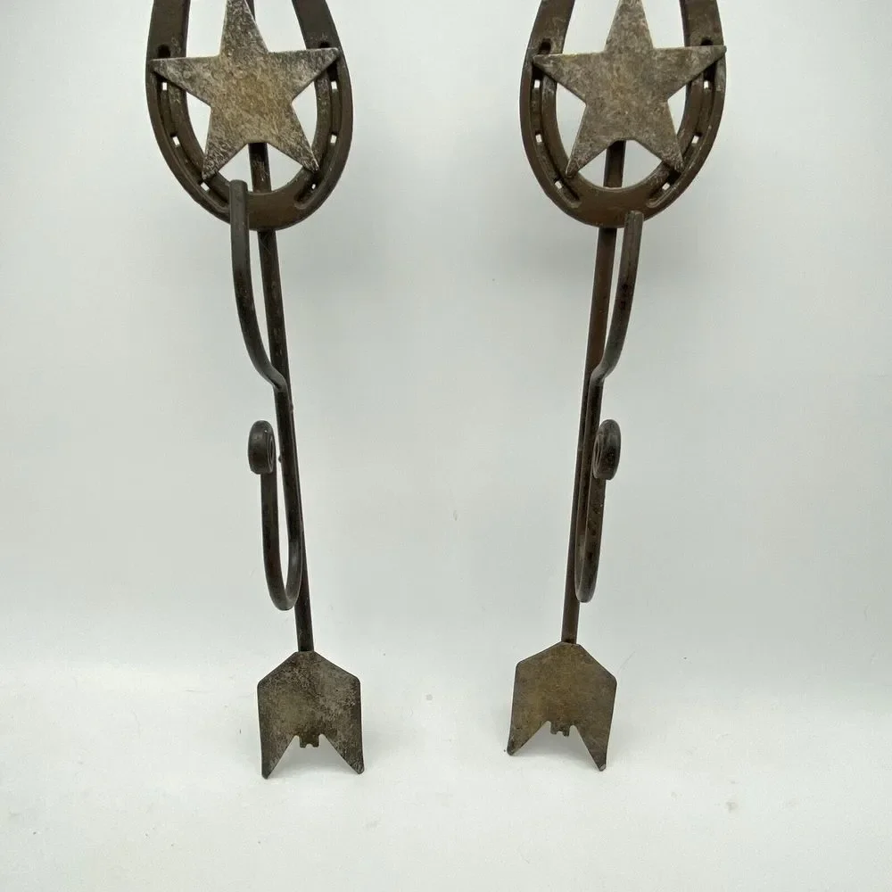 VTG Arrowhead‎ Horseshoe Star Wall Hooks Set 2 Metal Coat Hat Rack Western Ranch